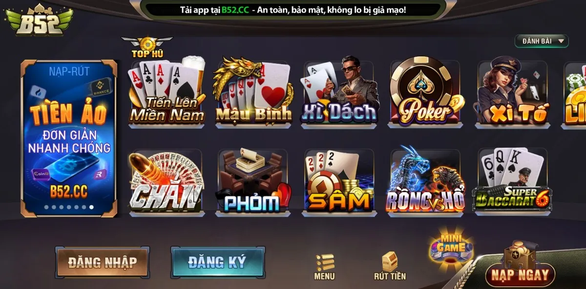 B52 Club nổi bật với danh mục game bài online