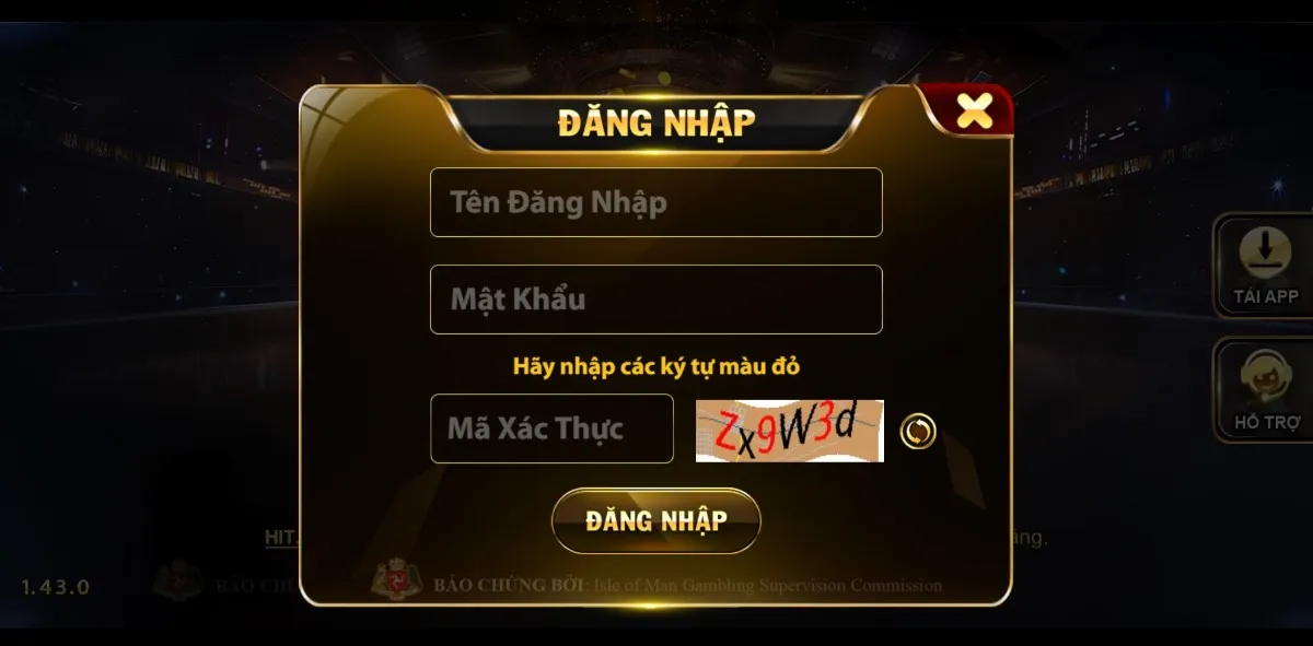 Biểu mẫu đăng nhập vào cổng game