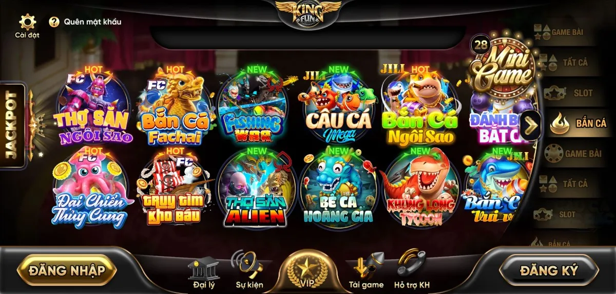 Bắn cá vô cùng đa djang tại Kingfun