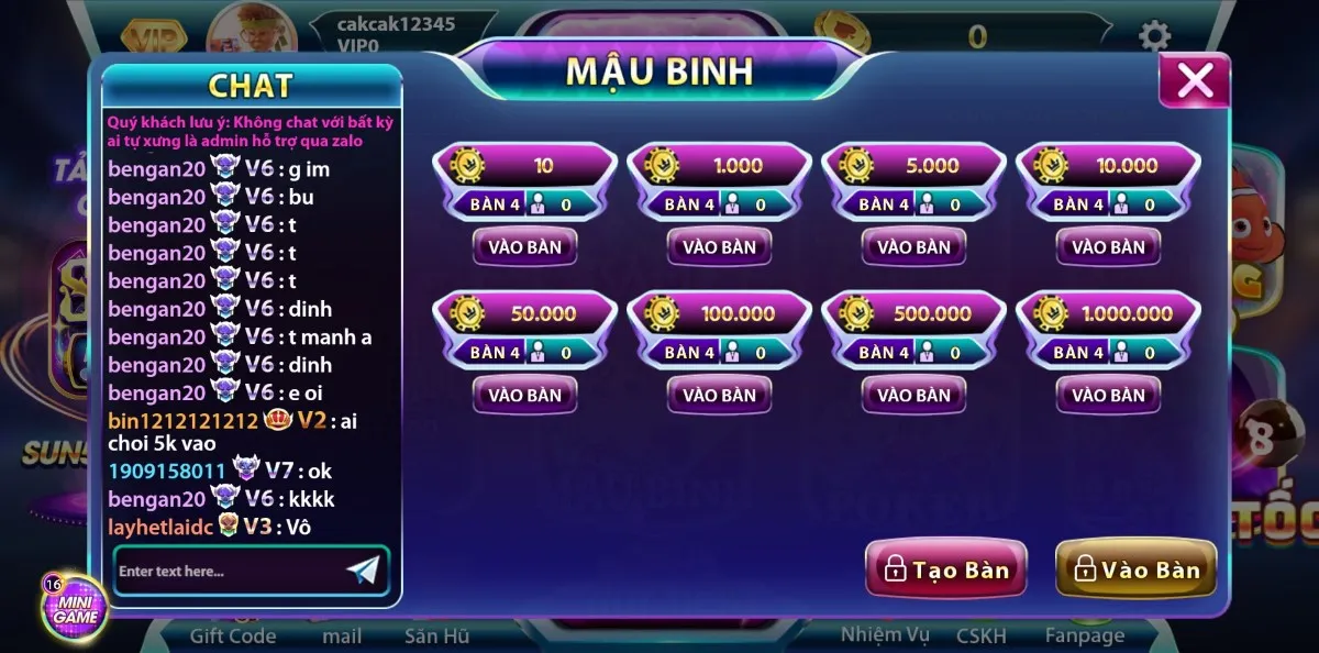 Sảnh Mậu Binh tại Sun52