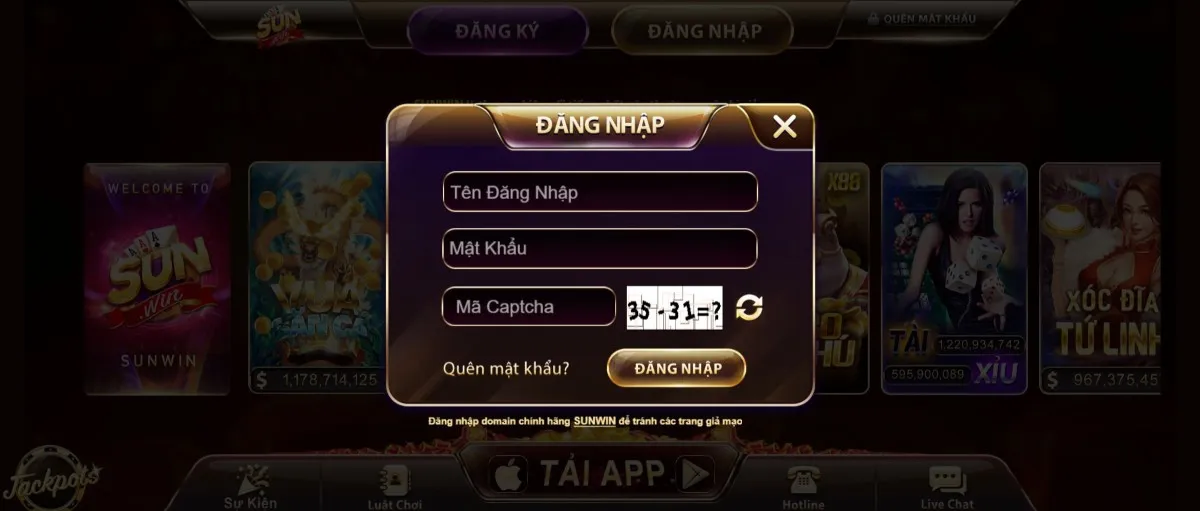 Biểu mẫu đăng nhập vào Sunwin