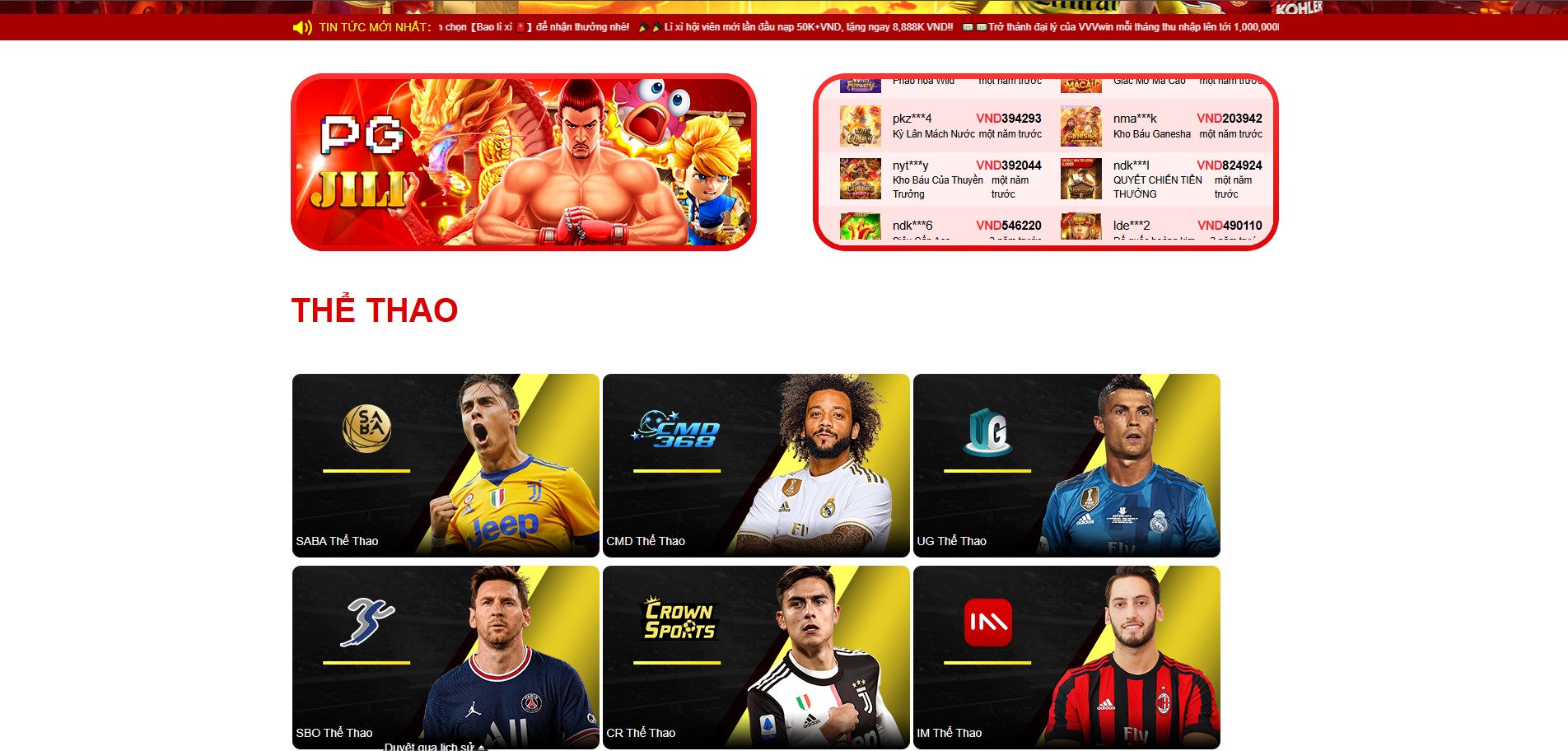Cược thể thao tại VVVWIN bao gồm nhiều môn thể thao