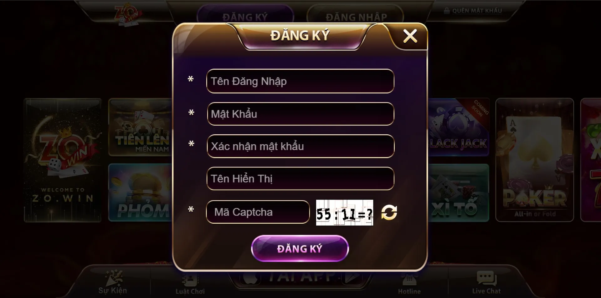 Hãy đăng ký một tài khoản Zowin cho riêng mình